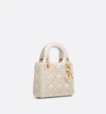 DIOR / MINI LADY DIOR BAG Latte Crinkle-Effect Lambskin with White Resin Half-Pearl Cannage Motif M0505OWFX_M941 - Image 2