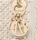 DIOR / MINI LADY DIOR BAG Latte Crinkle-Effect Lambskin with White Resin Half-Pearl Cannage Motif M0505OWFX_M941 - Image 6