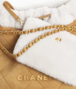 CHANEL / CHANEL 22 HANDBAG Shearling Suede Lambskin & Gold-Tone Metal Beige & White - Image 4
