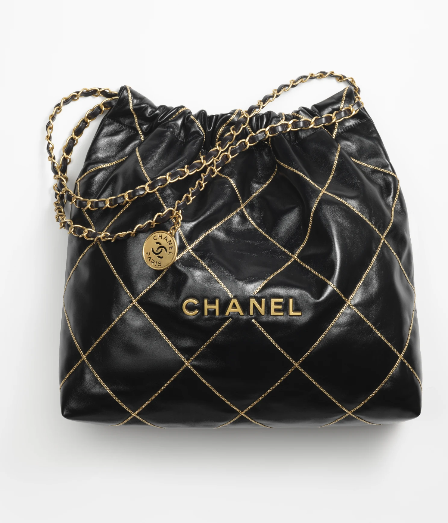 CHANEL / CHANEL 22 HANDBAG Shiny Calfskin & Gold-Tone Metal Black