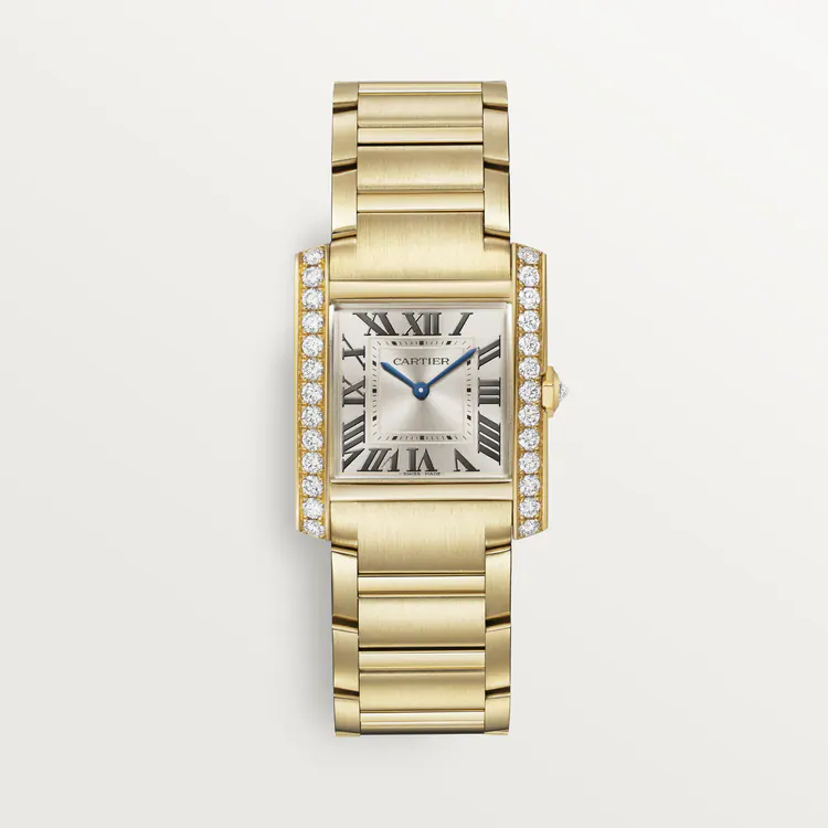 Cartier / TANK FRANÇAISE WATCH Tank Française watch, medium model, quartz movement. Case and faceted crown in 18K yellow gold (750/1000)Ref. WJTA0040