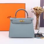 Hermès Kelly ???????????????? Calf Gold hardware Linen blue size: ????????????????/ ????????????????