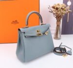 Hermès Kelly ???????????????? Calf Gold hardware Linen blue size: ????????????????/ ???????????????? - Image 4