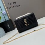 YSL Kat crocodile chain strap shoulder bag with gold hardware 7219 black size: 20*14*5cm/24*15*6cm - Image 2