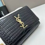 YSL Kat crocodile chain strap shoulder bag with gold hardware 7219 black size: 20*14*5cm/24*15*6cm - Image 5