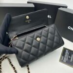 Chanel Rhombus caviar cowhide chain crossbody bag black 8001 size: 18*10.5*3.5 cm - Image 6