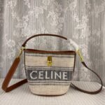 CELINE Fabric cow leather mini bucket bag Size:16*18*16cm