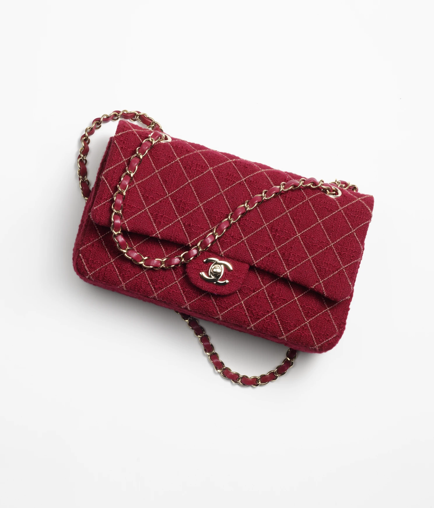 CHANEL / CLASSIC HANDBAG Wool Tweed & Gold-Tone Metal Burgundy