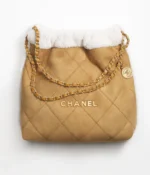 CHANEL / CHANEL 22 HANDBAG Shearling Suede Lambskin & Gold-Tone Metal Beige & White