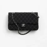 CHANEL / CLASSIC HANDBAG Wool Tweed & Silver-Tone Metal Black