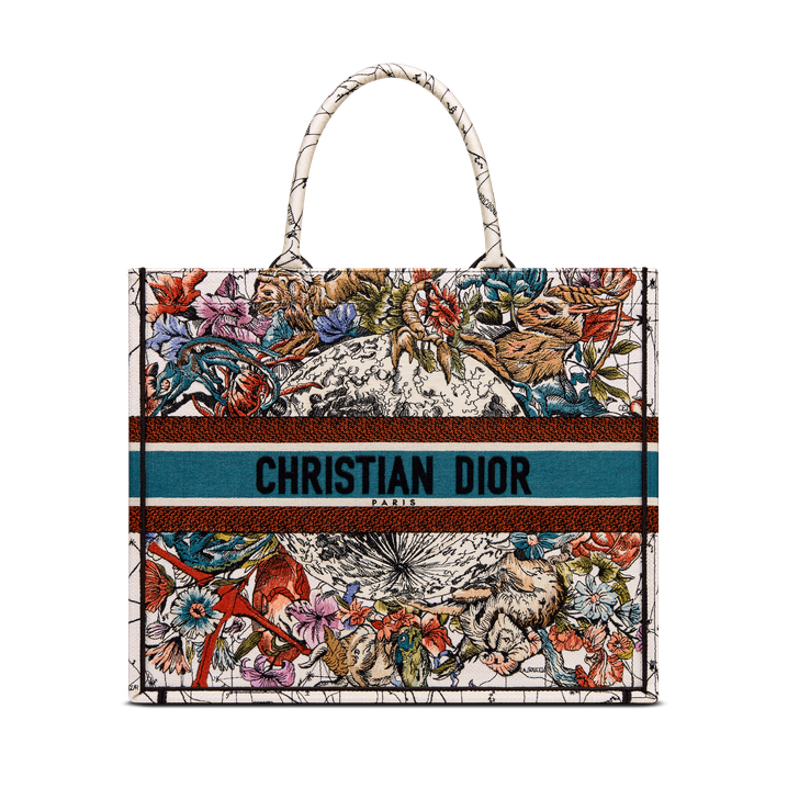 DIOR / LARGE DIOR BOOK TOTE Latte Multicolor Dior Zodiac Embroidery (42 x 35 x 18.5 cm)  M1286ZRHP_M941