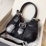 Prada Nylon and leather splice Underarm bag black 1BA381 size: 22.5cm