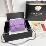 Chanel cf Square Fat 1115 sheepskin leather purple size: 18*14*7cm
