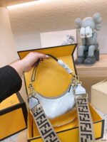 FENDI Patent leather half moon bag Sliver and gold with chain strap Size: 34*16cm - Image 7