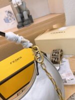 FENDI Patent leather half moon bag Sliver and gold with chain strap Size: 34*16cm - Image 9