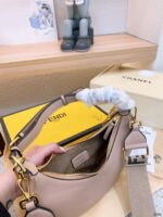 FENDI Patent leather half moon bag Light Pink with chain strap Size: 34*16cm - Image 4