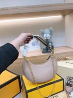FENDI Patent leather half moon bag Light Pink with chain strap Size: 34*16cm