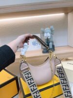 FENDI Patent leather half moon bag Light Pink with chain strap Size: 34*16cm - Image 6