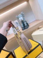 FENDI Patent leather half moon bag Light Pink with chain strap Size: 34*16cm - Image 10