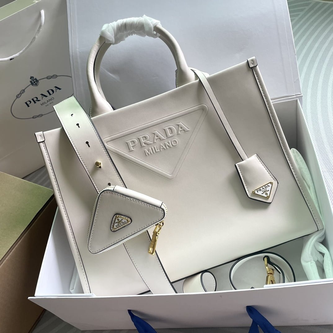???????????????????? cowhide Saffiano tote bag with leather strap white 1BA270 size: 33*25*11cm