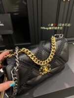 Chanel sheepskin embroidery argyle black Crossbody handbag 1160 size:26cm - Image 6