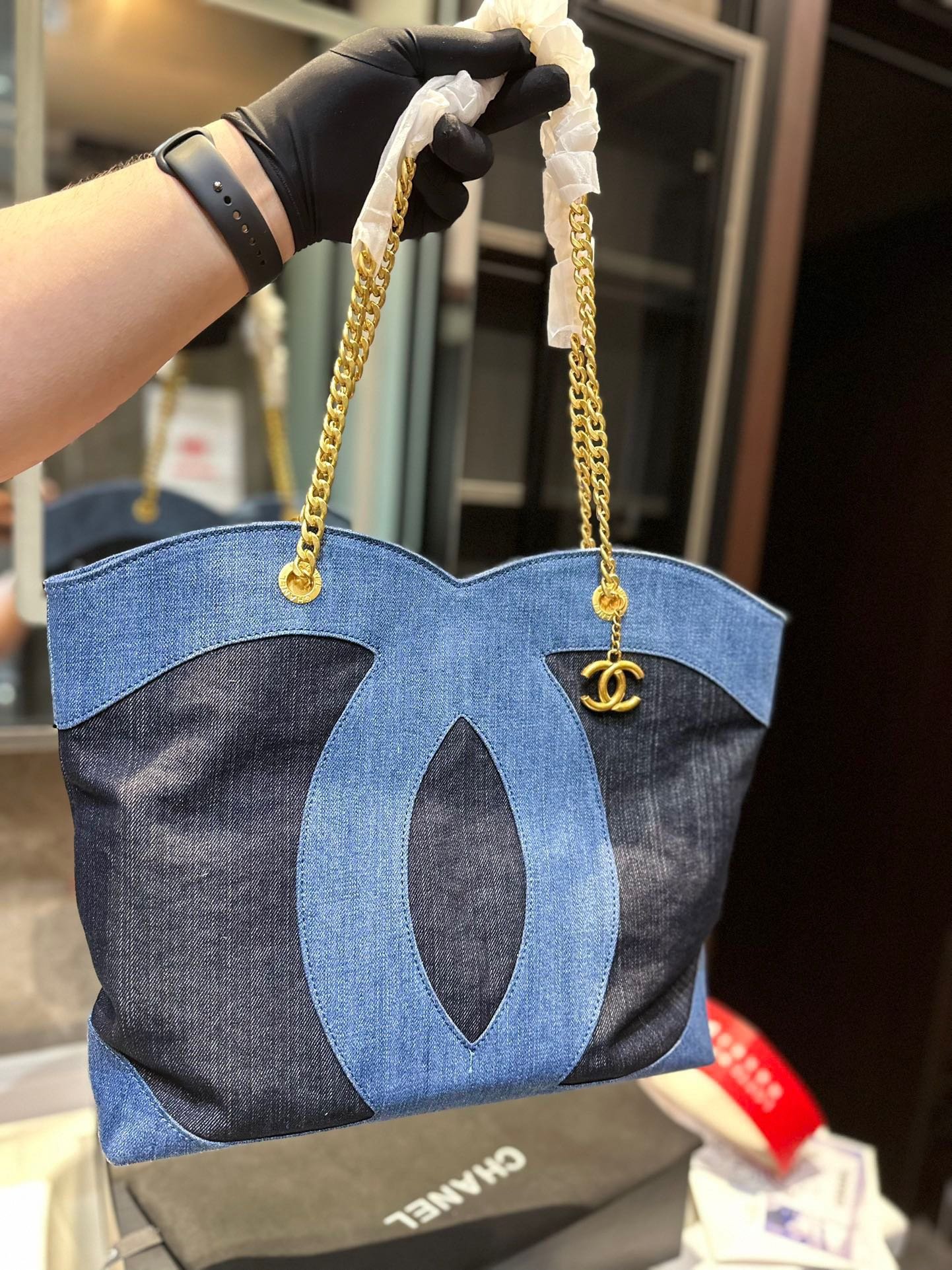 i1683872104_3439_1.jpg Chanel ramie cotton denim shopping bag beach bag size: 33* 32cm - Image 1