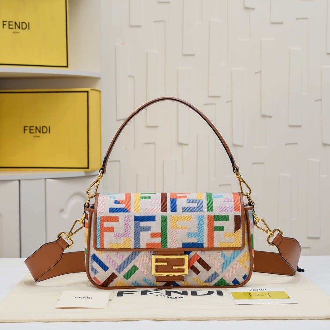 FENDI baguette bag Colorful rainbow F embroidery colors F2029 SIZE:26*5*15CM