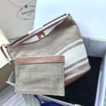 CELINE Mini jacquard stripe fabric cow leather bucket bag with little wallet Size:23*25*23CM - Image 3