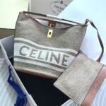 CELINE Mini jacquard stripe fabric cow leather bucket bag with little wallet Size:23*25*23CM - Image 6