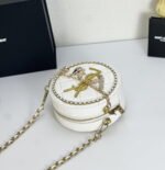 YSL round bun bag with chain strap white size: 17cm - Image 4