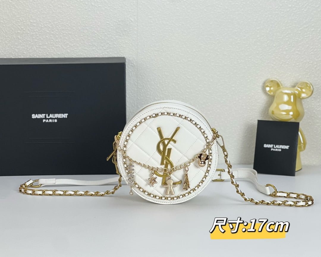 i1698046088_728_0.jpg YSL round bun bag with chain strap white size: 17cm - Image 1