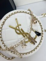 YSL round bun bag with chain strap white size: 17cm - Image 7