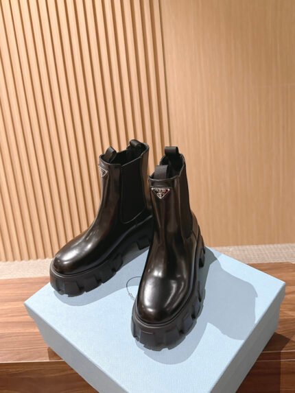 Prada Platform Boots Full Leather Lining TPU Outsole Imported Box-Calf Leather